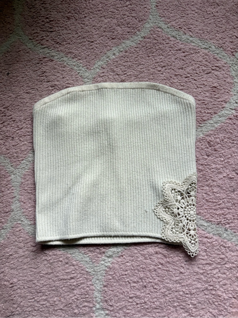 Cream Ribbed Crochet Applique Tube Top